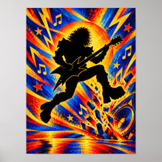 Affiche Guitariste Hard Rock sautant sur scène Silhouette