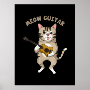 Affiche Guitariste Meow Guitare Cute Chat Jouer Guitare No