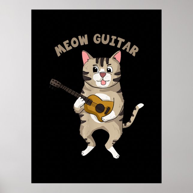 Affiche Guitariste Meow Guitare Cute Chat Jouer Guitare No (Devant)