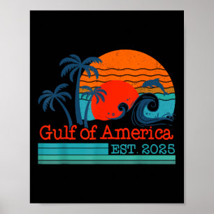 Affiche Gulf Of Us America Est 2025 Retro Vintage Beach
