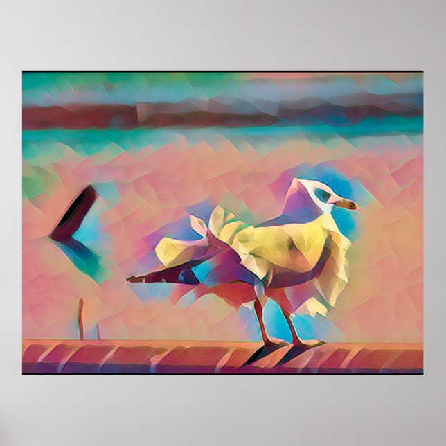 Affiche Gull de mer en corail et Turquoise (Devant)