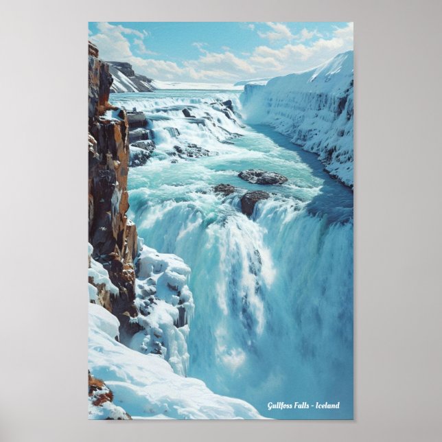 Affiche Gullfoss Falls Islande Travel (Devant)
