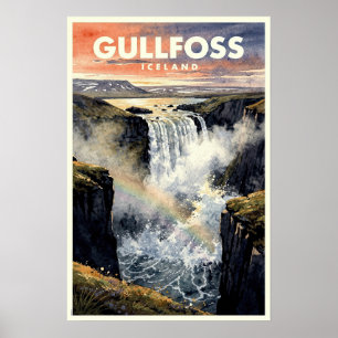 Affiche Gullfoss Islande Voyage Rétro