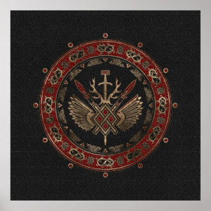 Affiche Gungnir - Cuir noir et rouge et or