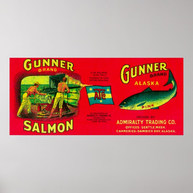 Affiche Gunner Saumon Can Label Gambier Bay, AK (Devant)