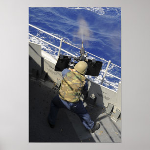 Affiche Gunners Mate tirant une mitrailleuse de calibre 50