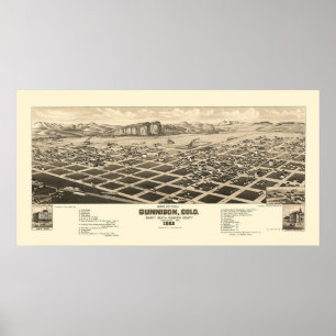 Affiche Gunnison, carte panoramique de Co - 1882