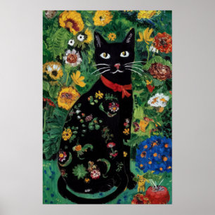 Affiche Gustav Klimt Chat noir dans un jardin de fleurs, A