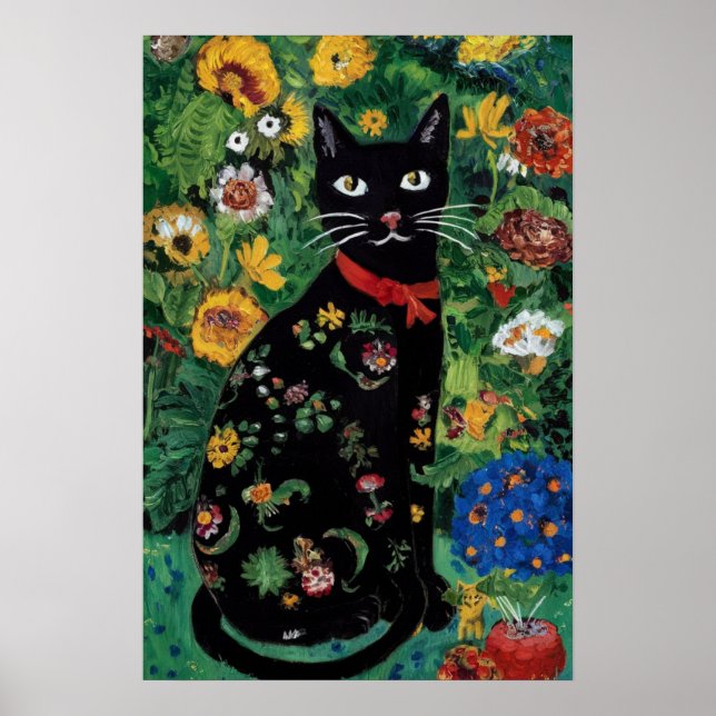 Affiche Gustav Klimt Chat noir dans un jardin de fleurs, A (Devant)