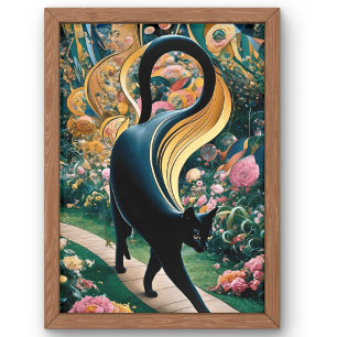 Affiche Gustav Klimt Chat Noir Dans un Jardin de Fleurs, A