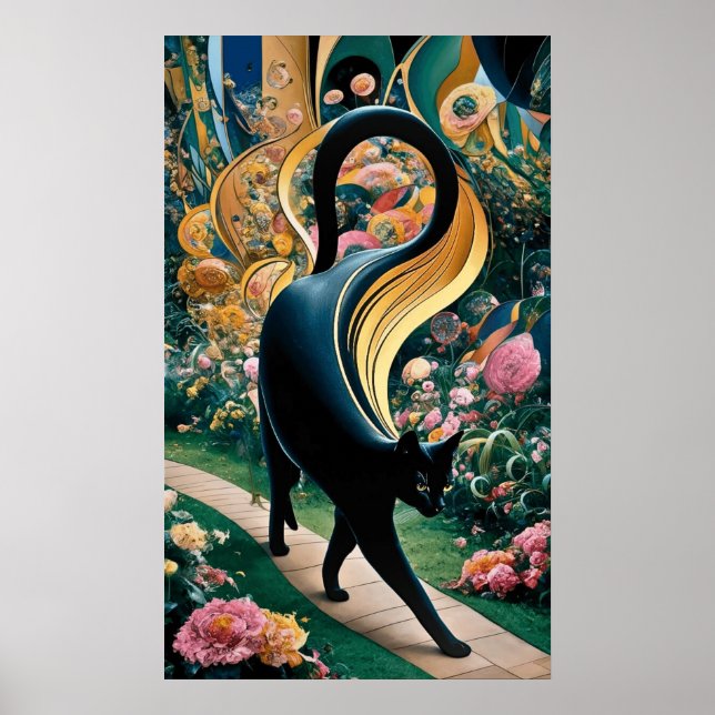 Affiche Gustav Klimt Chat noir dans un jardin de fleurs, A (Devant)