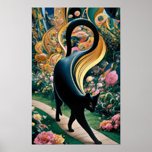 Affiche Gustav Klimt Chat Noir Dans Un Jardin De Fleurs, A
