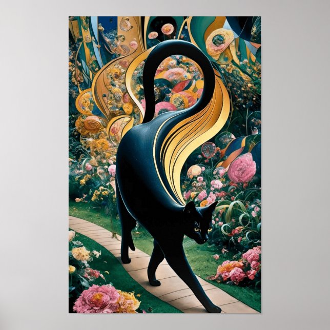 Affiche Gustav Klimt Chat Noir Dans Un Jardin De Fleurs, A (Devant)
