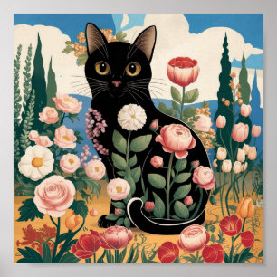 Affiche Gustav Klimt Fleur Chat Noir Art Éclectique Modern