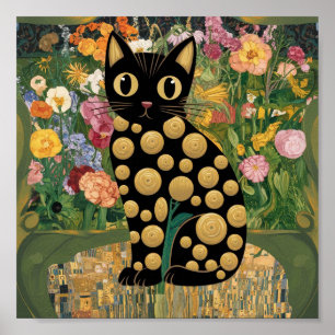 Affiche Gustav Klimt Floral Chat Noir Art Éclectique Moder