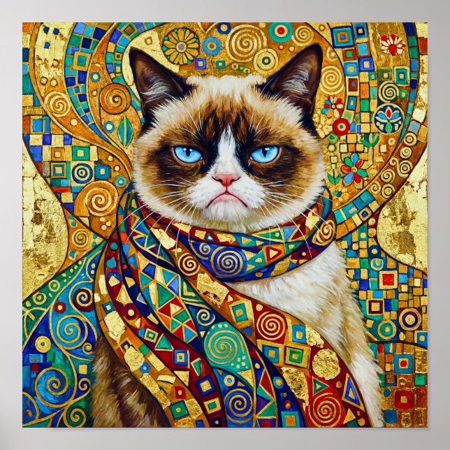 Affiche Gustav Klimt Grumpy Cat aux yeux bleus (Devant)
