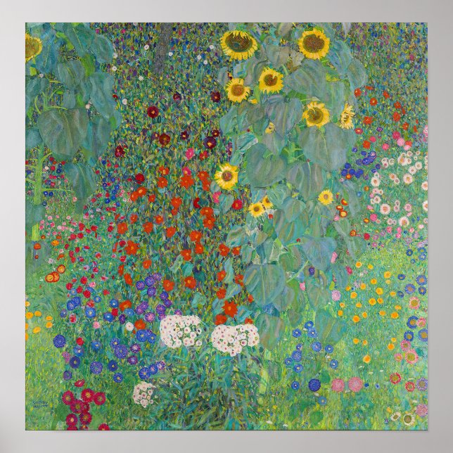 Affiche Gustav Klimt - Jardin de campagne avec tournesols (Devant)