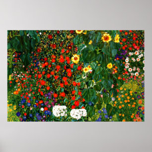 Affiche Gustav Klimt - Jardin de ferme avec tournesols