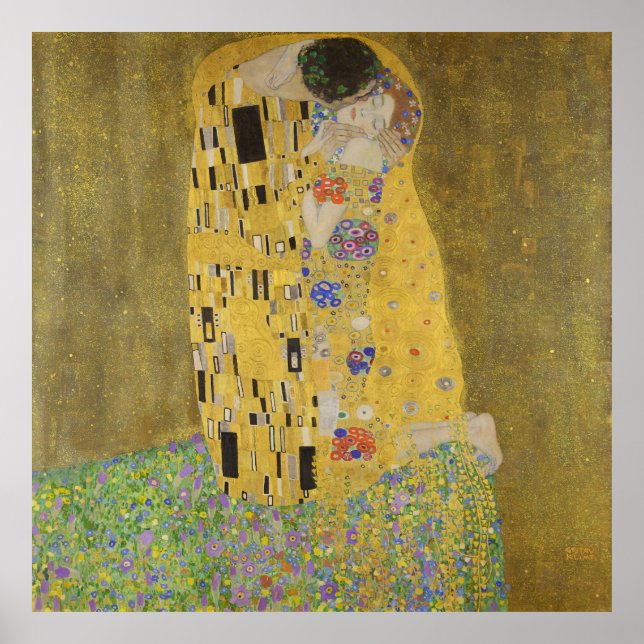 Affiche Gustav Klimt-Le Baiser | Oeuvre Gold Leaf (Devant)