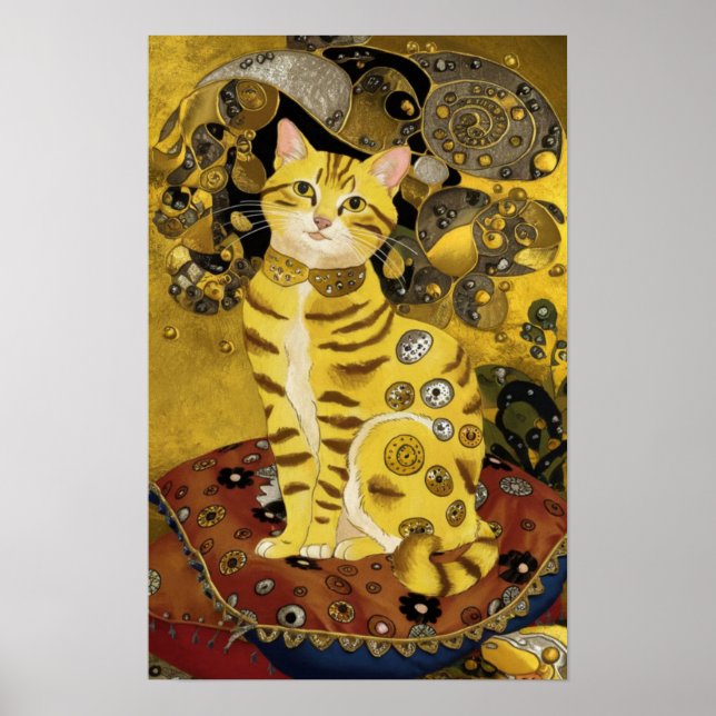 Affiche Gustav Klimt or mignon chat parodie, Gustav klimt  (Devant)
