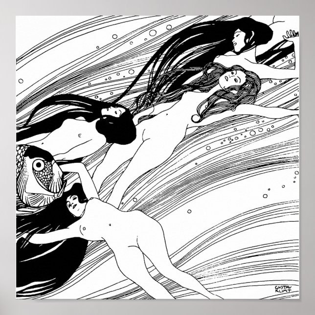 Affiche Gustav Klimt - Poisson Sang Surreal Art Japonais (Devant)