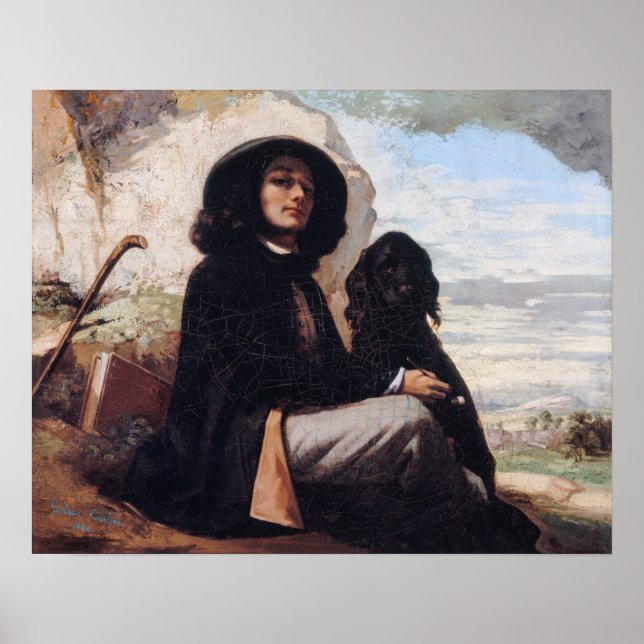 Affiche Gustave Courbet - Autoportrait au chien noir (Devant)