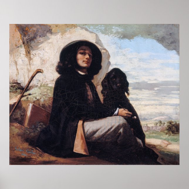 Affiche Gustave Courbet - Autoportrait avec un chien noir (Devant)