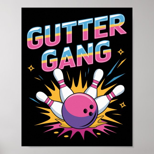 Affiche Gutter Gang Shirt Funny Bowling Shirts Gutter Bowl (Devant)