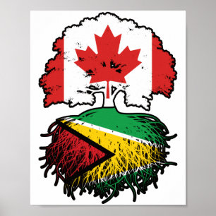 Affiche Guyana Guyane Drapeau canadien des racines d'arbre