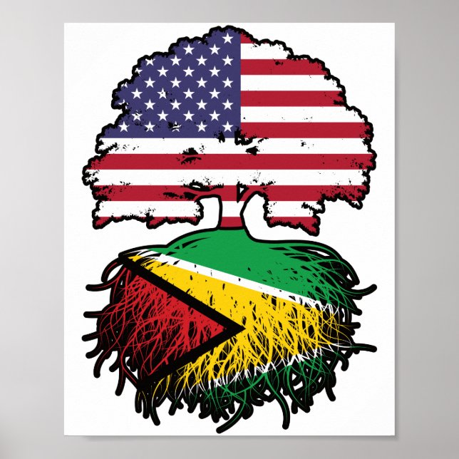 Affiche Guyane Guyane Américaine Etats-Unis Drapeau des ra (Devant)
