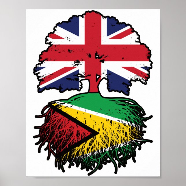 Affiche Guyane Guyane Britannique Drapeau des racines de l (Devant)