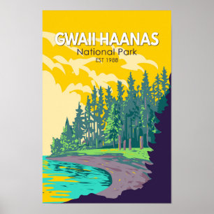 Affiche Gwaii Haanas Parc national du Canada Vintage Voyag