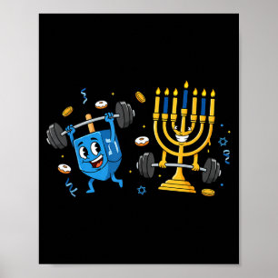 Affiche Gym d'haltérophilie drôle Dreidel Menorah Hanukkah