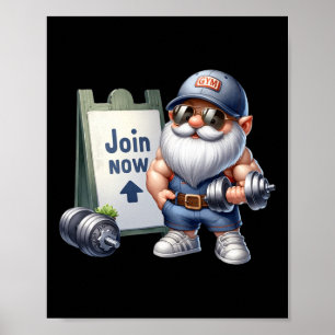 Affiche Gym Gnome Graphisme Drôle Avec Dumbbells Pour Homm