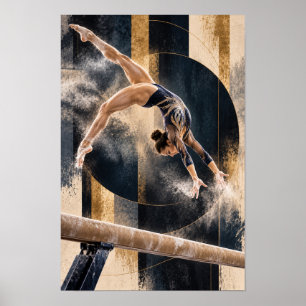 Affiche Gymnaste Artistique sur Poutre Abstrait Sports W