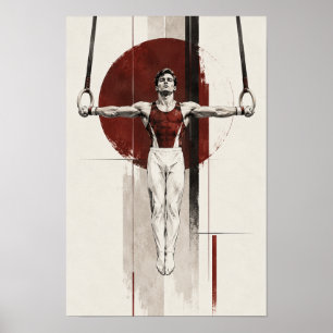 Affiche Gymnaste Masculin aux Anneaux Fixes Art Minimalist