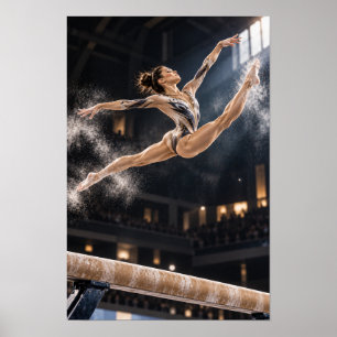 Affiche Gymnaste sautant au-dessus de la poutre d'équilibr