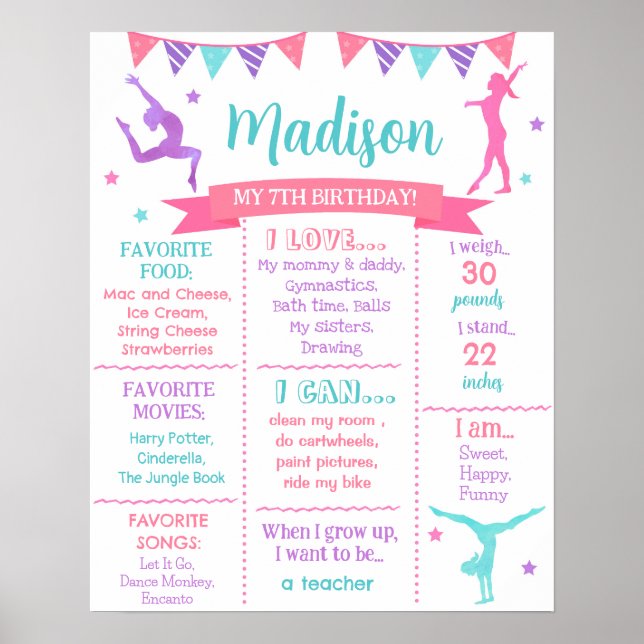 Affiche Gymnastic Gymnast Birthday Milestone Board Sign (Devant)