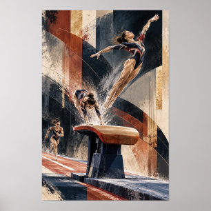 Affiche Gymnastique Artistique Saut Dynamique Abstrait Spo