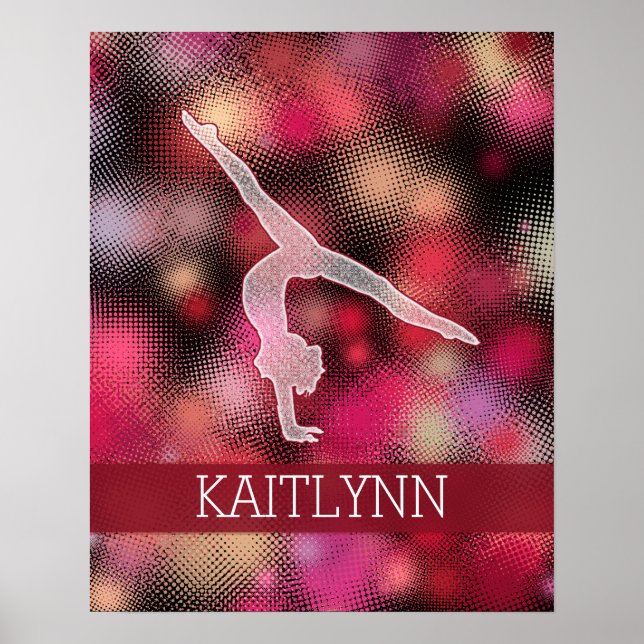 Affiche Gymnastique demi-teinte rouge vive avec Monogramme (Devant)