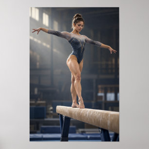 Affiche Gymnastique en poutre d'équilibre Art Gymnaste Fém