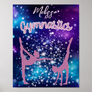 Affiche Gymnastique Galaxie Purple Turquoise Personnalisé