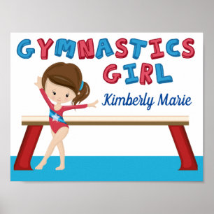 Affiche Gymnastique Girl Blue Monogram mignonne Salle de g