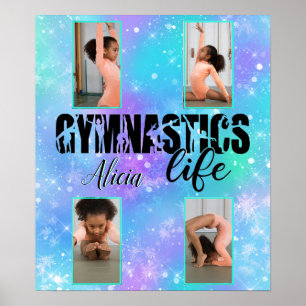 Affiche Gymnastique Life Pastel Nom personnalisé & 4 Photo