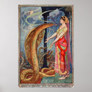 Affiche H J Ford Illustration Vintage Reine des serpents