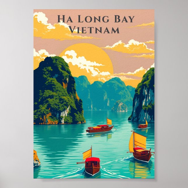 Affiche Ha Long Bay Vietnam Bateaux traditionnels Pittores (Devant)