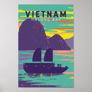 Affiche Ha Long Bay Vietnam Junk Boat Voyage Art Vintage