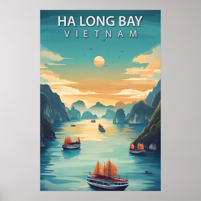 Affiche Ha Long Bay Vietnam Retro Southeast Asia Coastal (Devant)