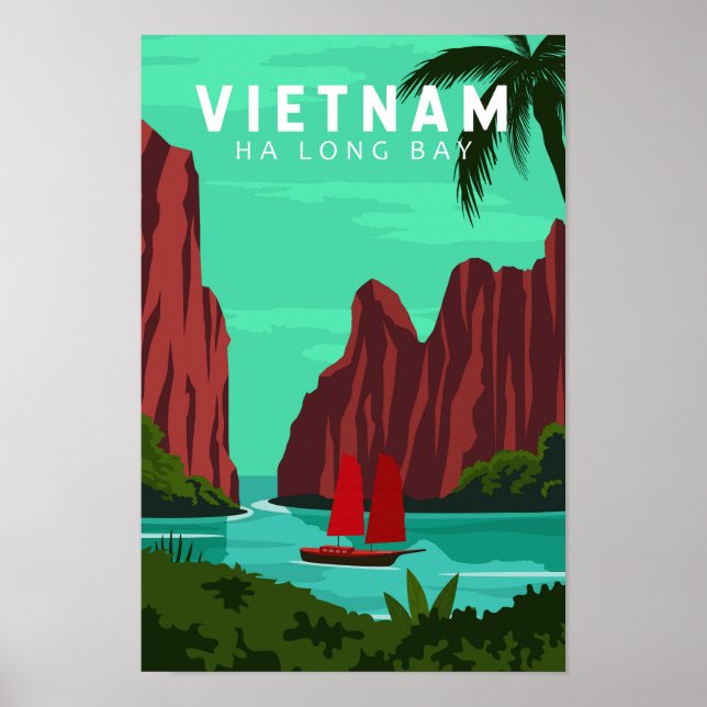 Affiche Ha Long Bay Vietnam Travel Vintage Art (Devant)