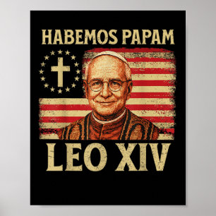 Affiche Habemus Papam Leo Xiv 14e Pape 2025 Usa Drapeau Vi